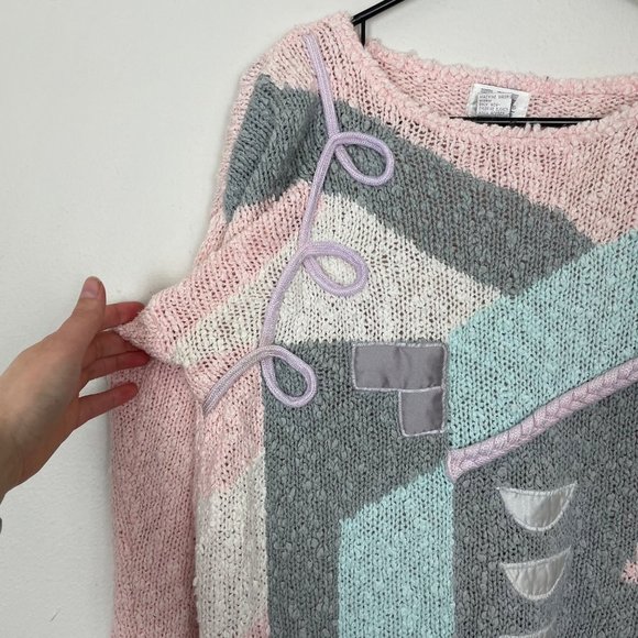 VTG TWJ by Mervyn's Textured 3D Pastel Pink and Blue Pullover Sweater Coquette - Picture 3 of 10